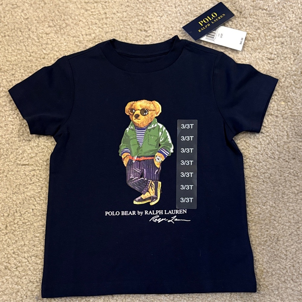 Polo by Ralph Lauren Navy 3T T-Shirt with Bear Graphic